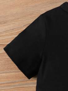 Em bé Con trai Dễ thương & Hợp thời Slogan Họa tiết gấu Ngắn tay Áo Và Bộ quần short Cho mùa hè - màu đen - Xem 6