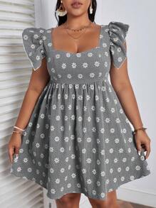 Dreamara Kích thước lớn Của phụ nữ Hoa Daisy & In kẻ sọc Tay áo mũ Đầm - Đen và trắng - Xem 5