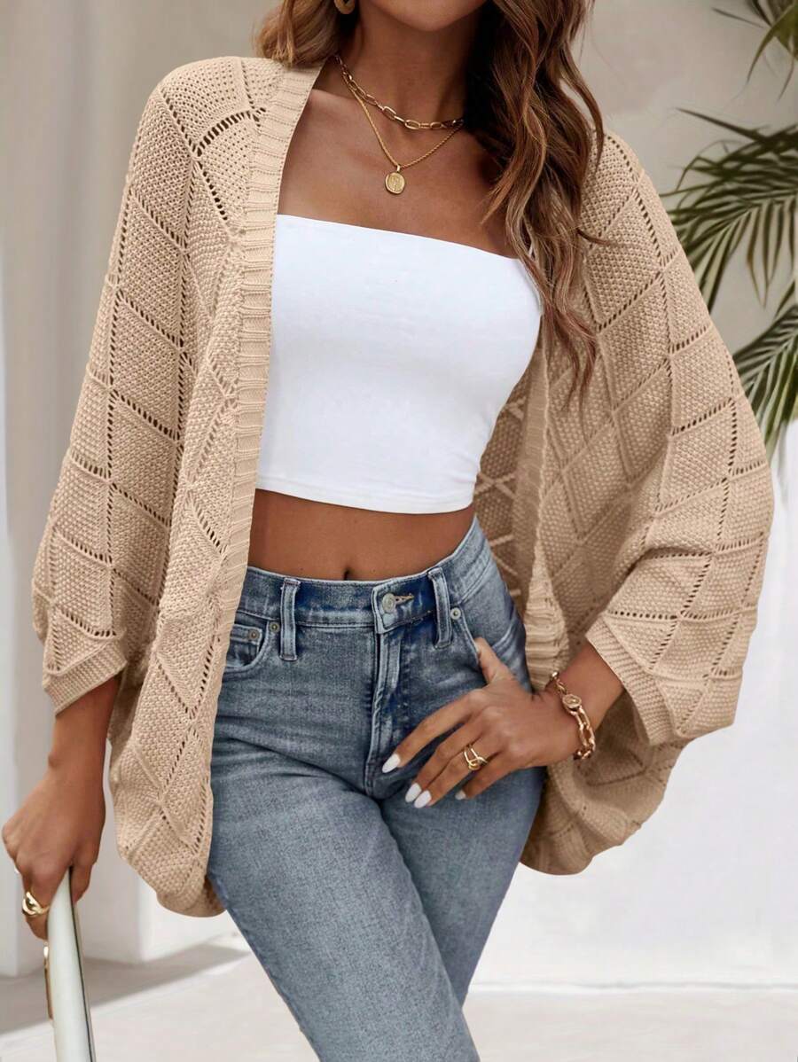 SHEIN LUNE 休閒款女式開衫 - 杏色 - 查看 1