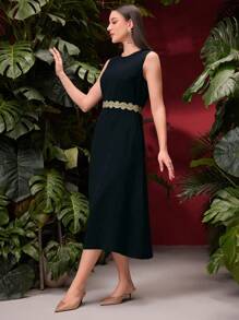 Modelyn Women's Embroidery Poncho And Sleeveless Dress Set 2 Pieces Set - Black - View 6