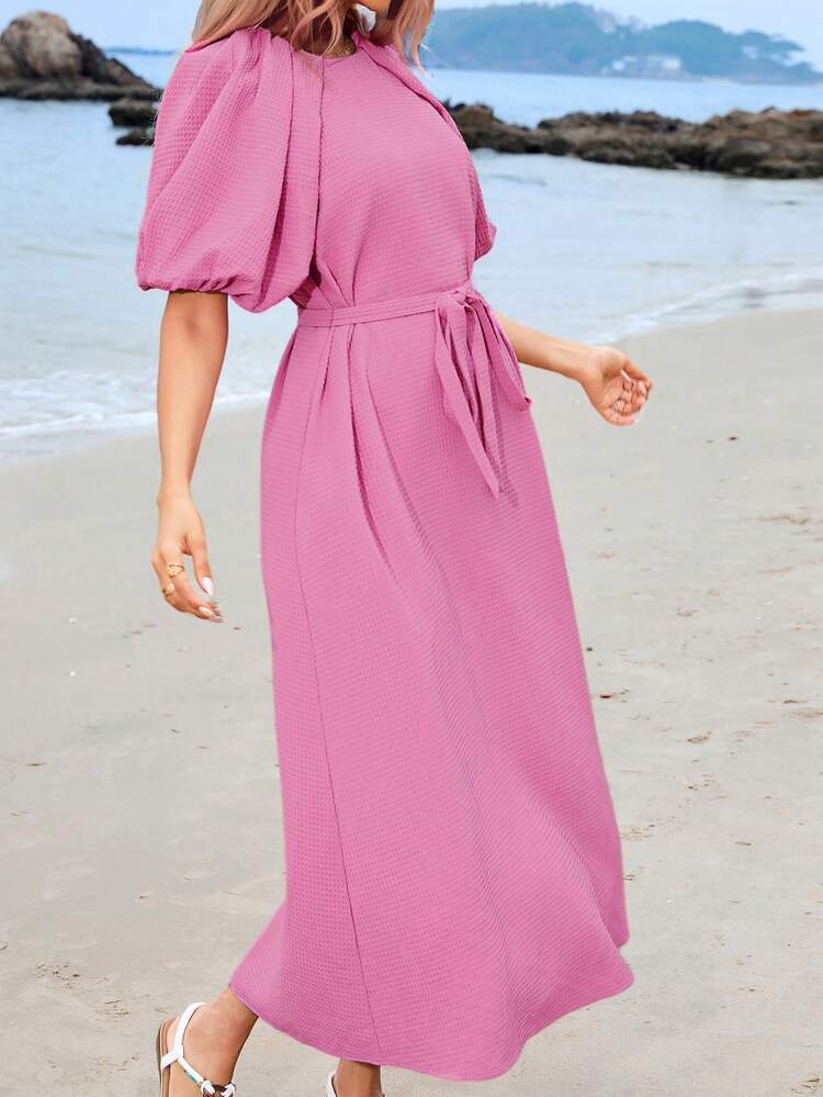 Women's Puff Sleeve Belted Dress