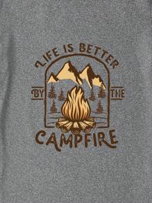 INAWLY Áo thun tay ngắn in chữ cho cắm trại mùa hè, áo thun họa tiết dành cho nữ LIFE IS BETTER BY THE CAMPFIRE Áo thun họa tiết dành cho nữ - Xám - Xem 5