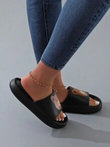 Modische Cartoon Bär Design Badeschuhe mit dicker Sohle und rutschfester Unterseite, geeignet für alle Jahreszeiten