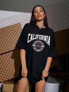 SHEIN Unity 字母和極簡主義印花鬆身t卹 - 黑色 - 查看 6