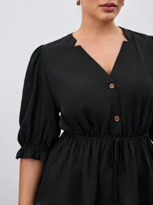 BizChic Camisa A-line Casual De Talla Grande Con Cordón De Botones Frontales Y unicolor - Negro - Ver 7