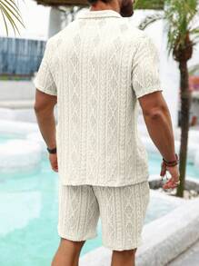 Manfinity RSRT Men's Geometric Dark Pattern Short Sleeve Shirt And Shorts Set - Beige - View 2