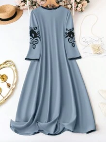 Breezaya Plus Size Women's Floral Embroidery Notched Neckline Dress - Dusty Blue - View 2