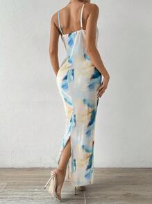 Chiquease Ladies' Printed Ribbed Cami Dress, Suitable For Summer - Blue - View 2