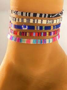 5pcs Bohemian Style Colorful Handwoven Adjustable Anklet Set, Can Be Used As Bracelets, Suitable For Men & Women, Ideal For Beach Vacation, Travel, Daily Casual Wear