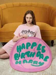 HARRY POTTER X SHEIN 1 件生日蛋糕字母图案粉色地毯，礼物 - 粉色 - 查看 2