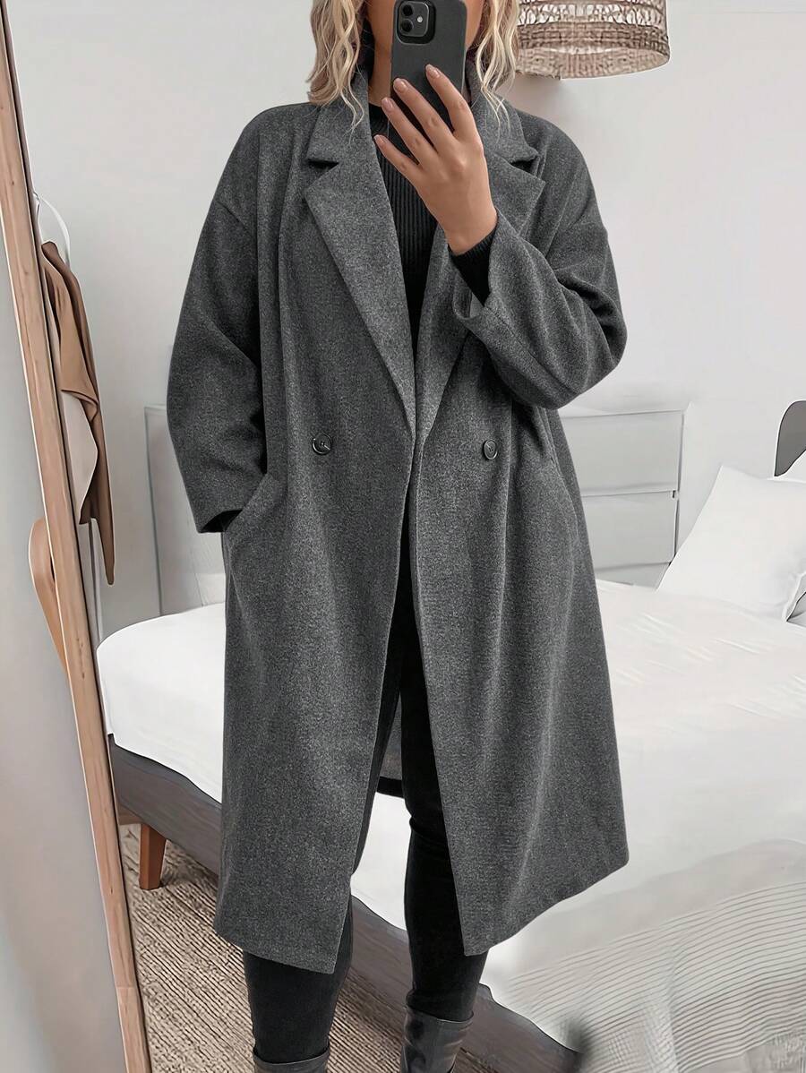 SHEIN LUNE 深灰色帶雙排扣的修身啤酒服外套 - 深灰色 - 查看 1