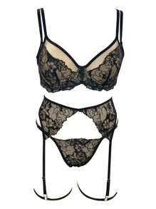 Lưới Bộ áo ngực Với Vòng thép - màu đen - Xem 4