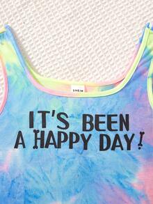 SHEIN Bộ áo liền quần in chữ ombre dệt kim của Tween Girl - Nhiều màu - Xem 5