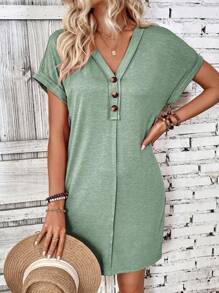 SHEIN LUNE Women's Batwing Sleeve T-Shirt Dress, Summer - Green - View 5