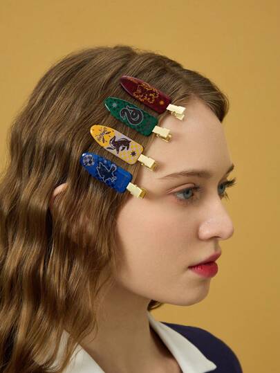 HARRY POTTER X SHEIN 8 Pcs/Pack Cartoon Pattern Crease-Free Hair Clips, These Hair Clips Leave No Marks,Suitable For Daily Use, Face Washing, Makeup, And Outdoor Matching,Back To School