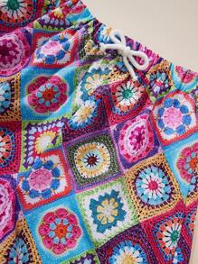 SHEIN Teen Girls Casual Holiday Round Neck Long Lace Trim Shirt & 7/8 Pants Set