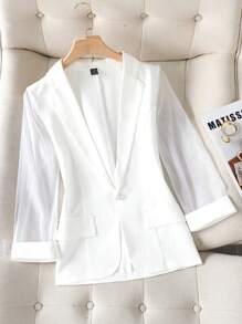 Franclia Ladies' Fashionable Summer Long Sleeve Blazer Jacket With Patchwork Design - White - View 1