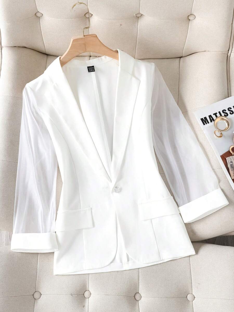 Franclia Ladies' Fashionable Summer Long Sleeve Blazer Jacket With Patchwork Design - White - View 1
