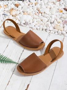 planare Women's Fashionable Casual Vacation Style Back Strap And Ankle Strap Peep Toe Slingback Comfortable Brown Flat Sandals For Summer