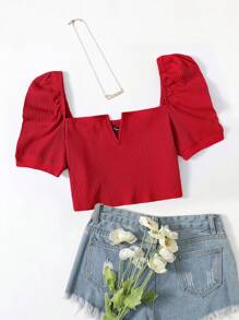 Soleia Giải trí Của phụ nữ Ngắn Top Cây trồng Với Bong bóng - Đỏ - Xem 1