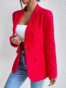Chiquease Women's Solid Color Minimalist Lapel Overcoat For New Year Clothes - Red - View 5