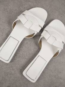 SHUZIA Dép Phẳng Ngoài Trời Thời Trang Cho Nữ, Dây Đeo Đan Vào Nhau Da Nhân Tạo Trơn Xăng Đan Trượt Mũi - trắng - Xem 4