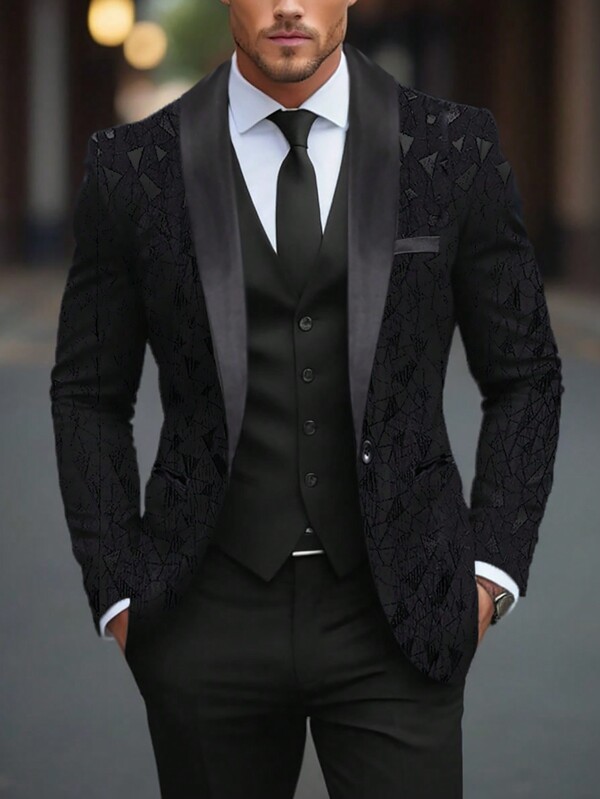 Manfinity AFTRDRK Men's Shawl Collar Geometric Print Long Sleeve Blazer