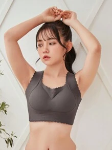 FRIFUL Full Coverage Thin Cup Push Up Bra With Side Support And Wavy Edge - Grey - View 1