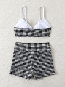 SHEIN Swim 女士格紋比基尼套裝，適用於夏季沙灘 - 黑與白 - 查看 4