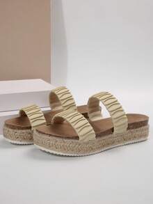 女式楔型厚底涼鞋,帶防水平台和舒適的pu皮革鞋面 - 米色 - 查看 6