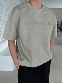 DAZY Men's Letter Print Drop Shoulder Summer T-Shirt - Green - View 3