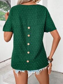 SHEIN Clasi Swiss Dot Button Detail Batwing Sleeve Shirt - Green - View 1