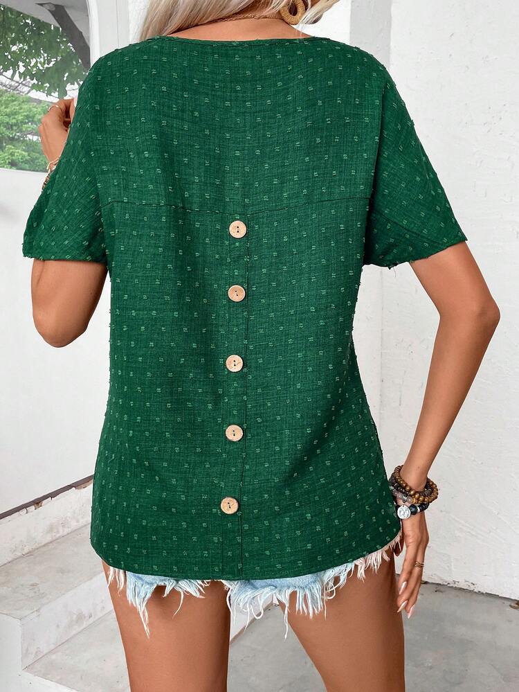 Swiss Dot Button Detail Batwing Sleeve Shirt