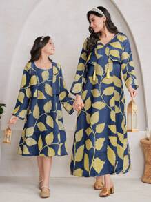 Al Najma Vacation Style Plant Embroidery Long Dress - Navy Blue - View 6