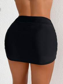 SHEIN Swim Áo khoác đen nữ thời trang thiết kế độc đáo - màu đen - Xem 2