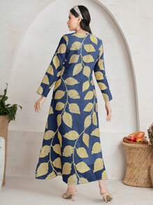 Al Najma Vacation Style Plant Embroidery Long Dress - Navy Blue - View 2