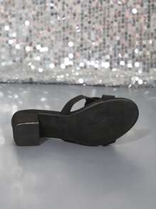 女性時尚經典粗跟凉鞋/拖鞋,配有圓形水晶鑲嵌,經典高跟凉鞋/拖鞋 - 黑色 - 查看 8