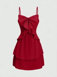 Flirla Women's Solid Color Bow Knot Decorated Sleeveless Dress, Suitable For Summer