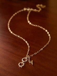 HARRY POTTER X SHEIN 金色眼镜和闪电形水钻吊坠项链，时尚首饰，礼物，情人节，返校季 - 金色 - 查看 4