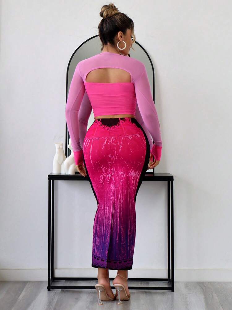 Bachelorette Party Concert Outfits Clothes Casual Summer Women's Printed Bodycon Skirt With Spaghetti Strap And Slit, Simulated Lace, Suitable For Summer