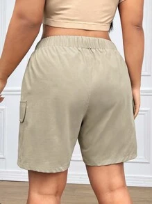 CovetEZ 大碼女士束腰休閒貨物短褲 - 卡其色 - 查看 2