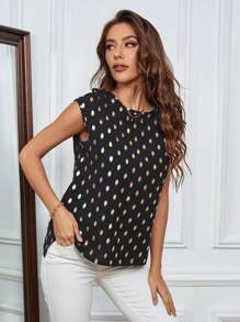 SHEIN Frenchy In vết tròn Polka Xu hướng: Cắt giảm Áo sơ mi Với Xoắn Chi tiết Trở lại , Hoàn hảo Cho mùa hè - màu đen - Xem 3