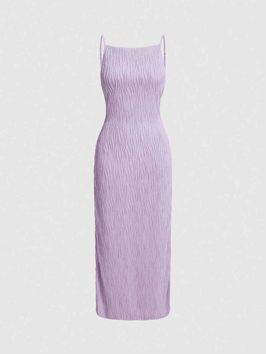 SHEIN MOD Solid Fuzzy Cami White Textured Long Dress,Lavender Dress - Mauve Purple - View 1