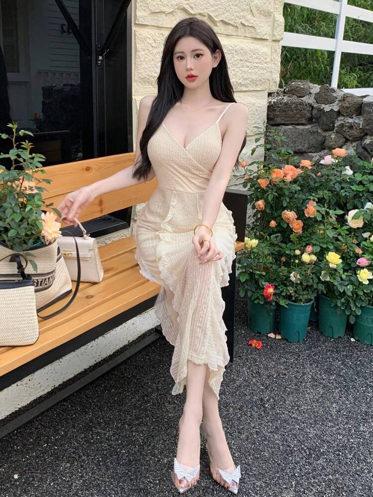 Ladies' Romantic Ruffle Design Cami Dress With Feeling Of Design, Perfect For Elegant Women Sundress,Casual Women Dresses