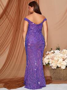 Đầm sequin hở vai quyến rũ dành cho phụ nữ cỡ lớn - Màu tím - Xem 3