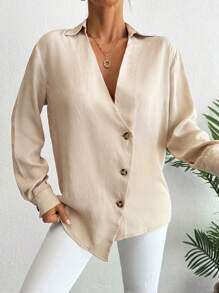 RueChic COTTLINE INLAID EMBROIDERY DETAIL SHIRT BLOUSE - Beige - View 5