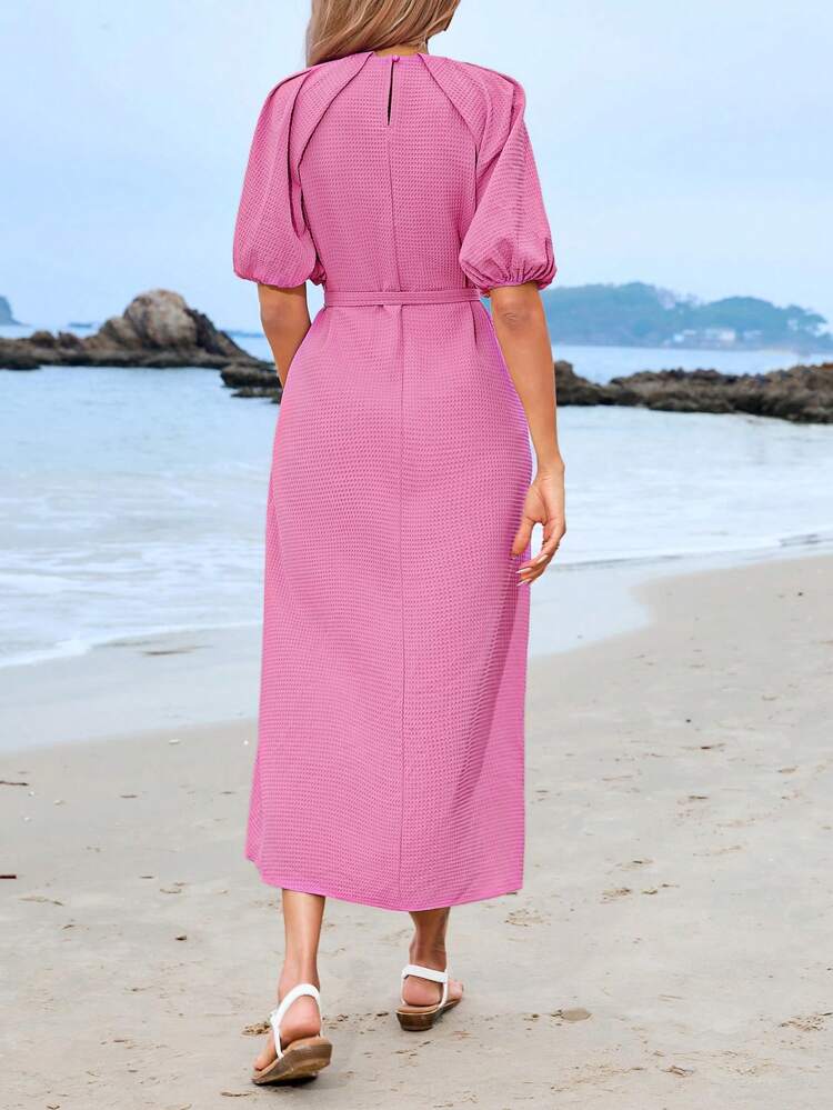 Women's Puff Sleeve Belted Dress