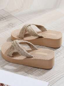 Women's Cross Strap Platform Sandals With Rope, Simple & Design, Suitable For All Seasons