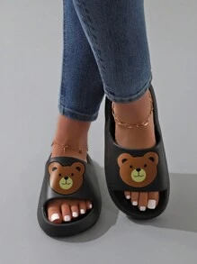 Modische Cartoon Bär Design Badeschuhe mit dicker Sohle und rutschfester Unterseite, geeignet für alle Jahreszeiten