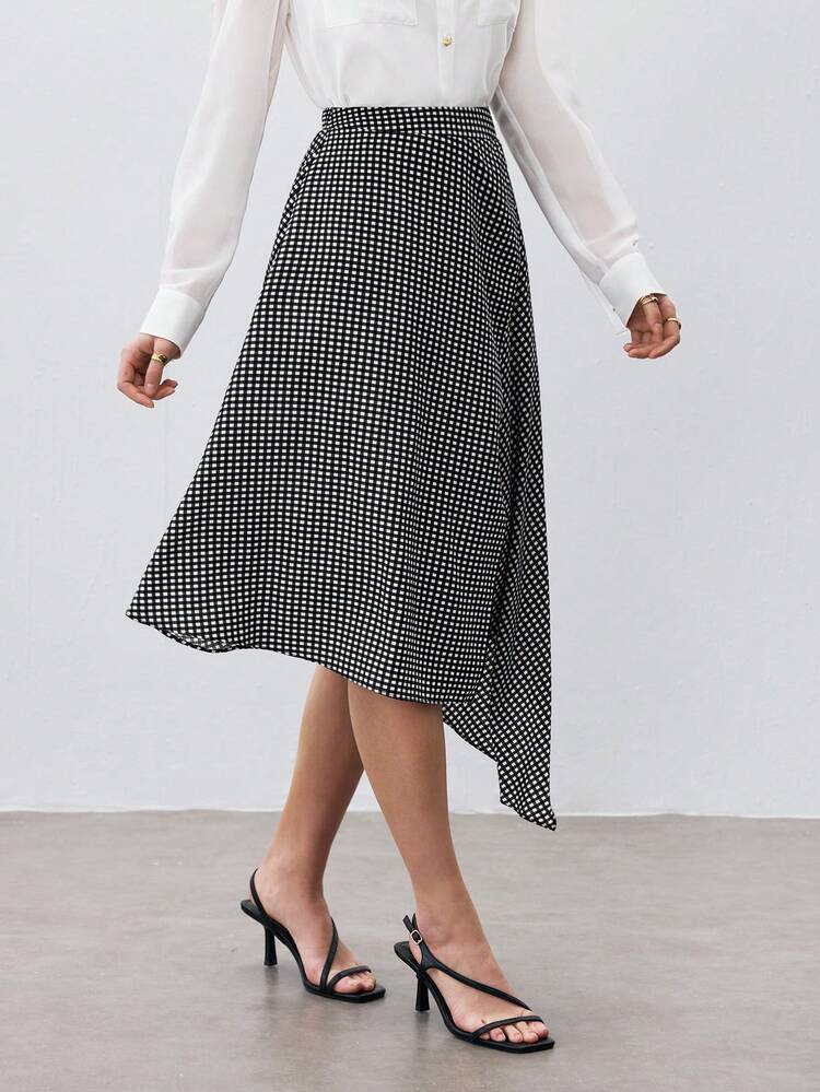 Women's Asymmetrical Hem Plaid A-Line Skirt